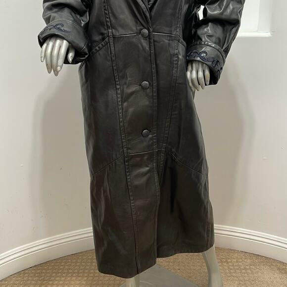 Laurence Roy Mid Length Vintage 80’s Leather Coat Black Size S/P - Picture 7 of 15